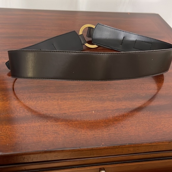 Double brass buckle  faux brown leather Fashion belt 36” - Picture 2 of 5